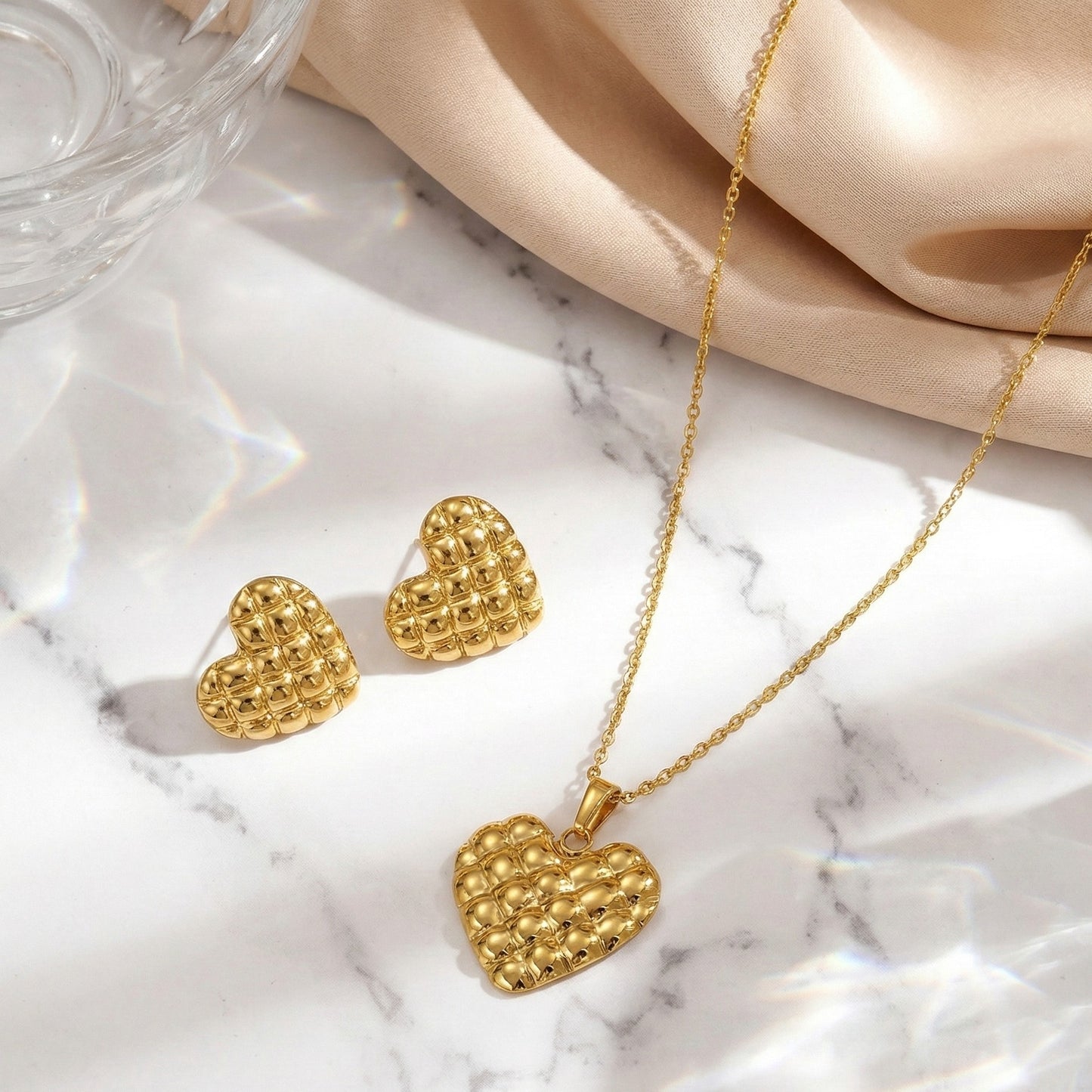 Golden Quilted Heart Set