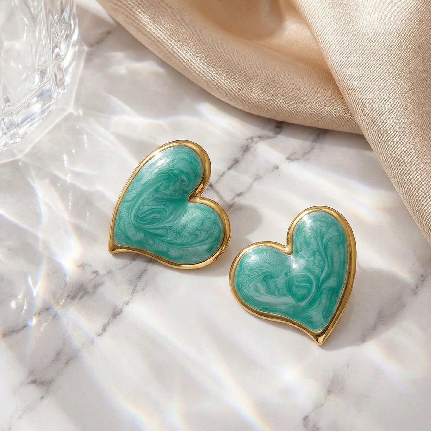 Marbled Heart Studs