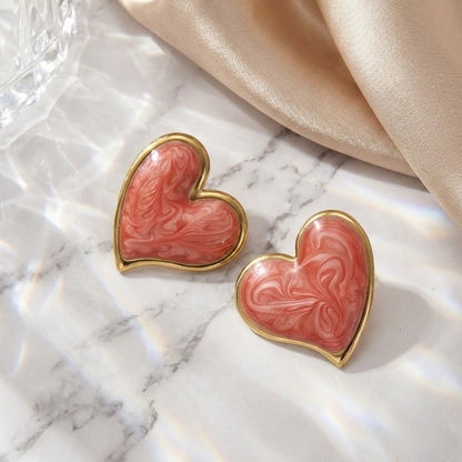 Marbled Heart Studs