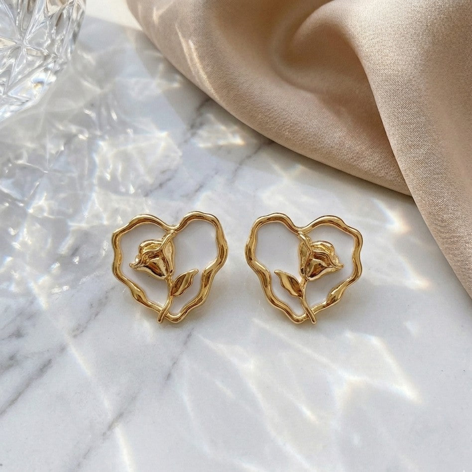 Rosette Heart Studs