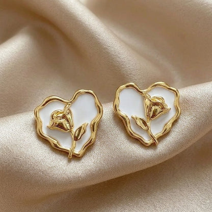 Rosette Heart Studs
