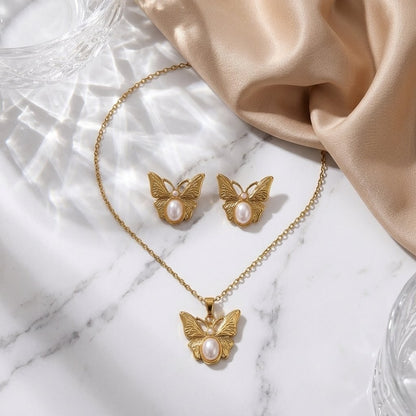 Golden Butterfly Pearl Set