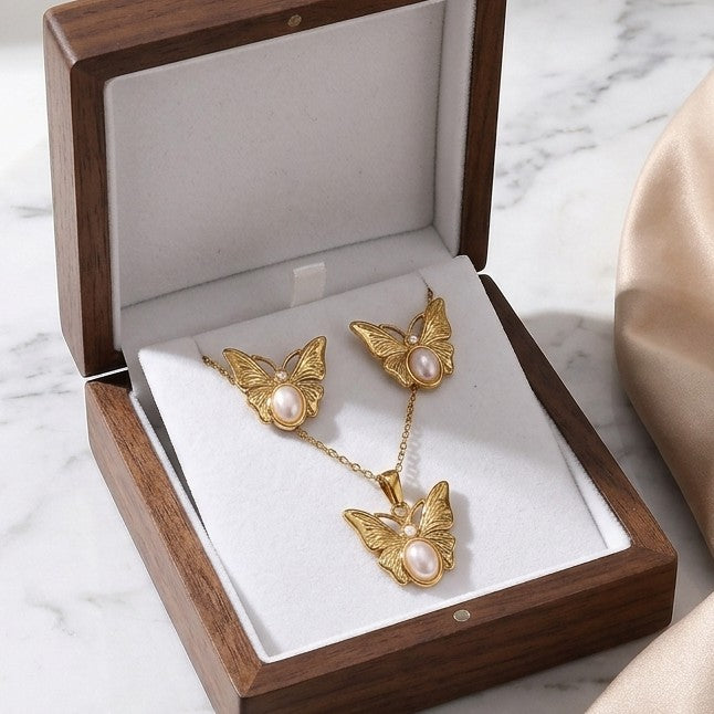 Golden Butterfly Pearl Set
