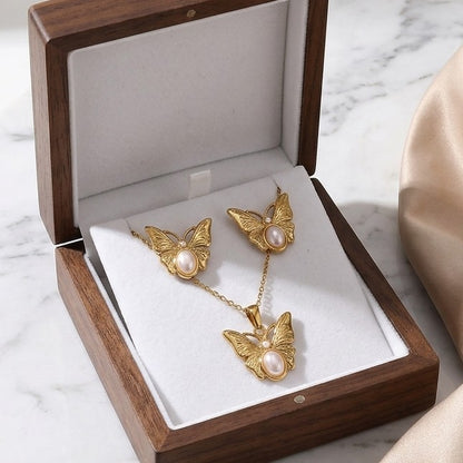 Golden Butterfly Pearl Set