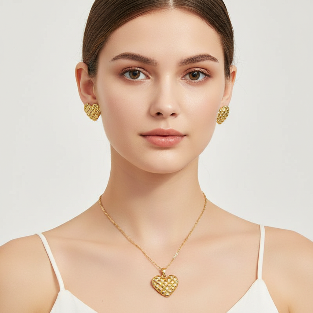 Golden Quilted Heart Set