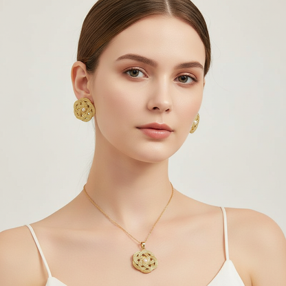 Golden Rosette Pearl Set